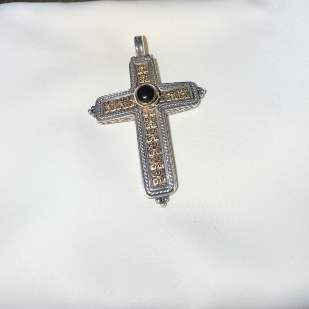 Konstantino Two-Tone Cross Pendant – Sterling Silver & 18K Gold – Black Onyx